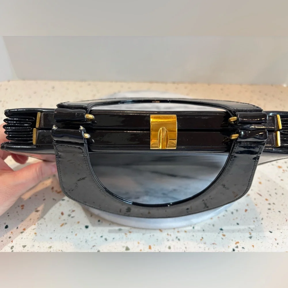 Vintage‎ 1960s Susan Gail Original Elegant Black Patent Leather Handbag Purse